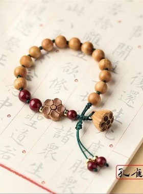 天然老桃木手链女真桃木朱砂手串男本命年手工编织红绳宝宝防惊吓