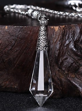 灵摆天然水晶吊坠复古白双尖天使之泪项链饰品男女生日礼物