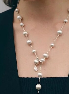 拉丝银球串珠项链女小众设计高级感长款毛衣链气质叠戴锁骨链颈链