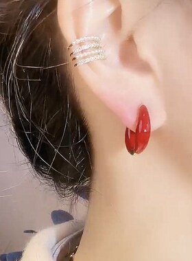 气质高级感本命年红色耳扣耳环女小众设计耳饰独特耳圈2023年新款