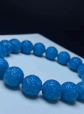 雪巴琉璃果冻料蓝色圆珠回纹单圈手串佛珠手链手持男女文玩配饰