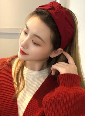 新年红色系圣诞复古褶皱丝绒发箍甜美百搭优雅宽边头箍少女头饰女