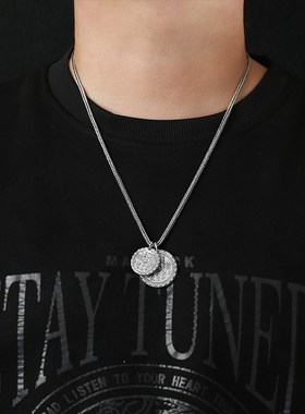 山鬼花钱吊坠纯银男士国潮复古实心八卦项链挂件女龙年本命年新款