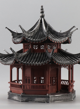 新中式古典木制八角凉亭s古建筑客厅玄关博古架售楼处软装饰品摆
