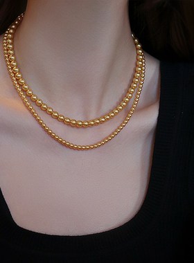 高级感双层金色珍珠项链女轻奢小众卫衣毛衣链颈链送妈妈生日礼物