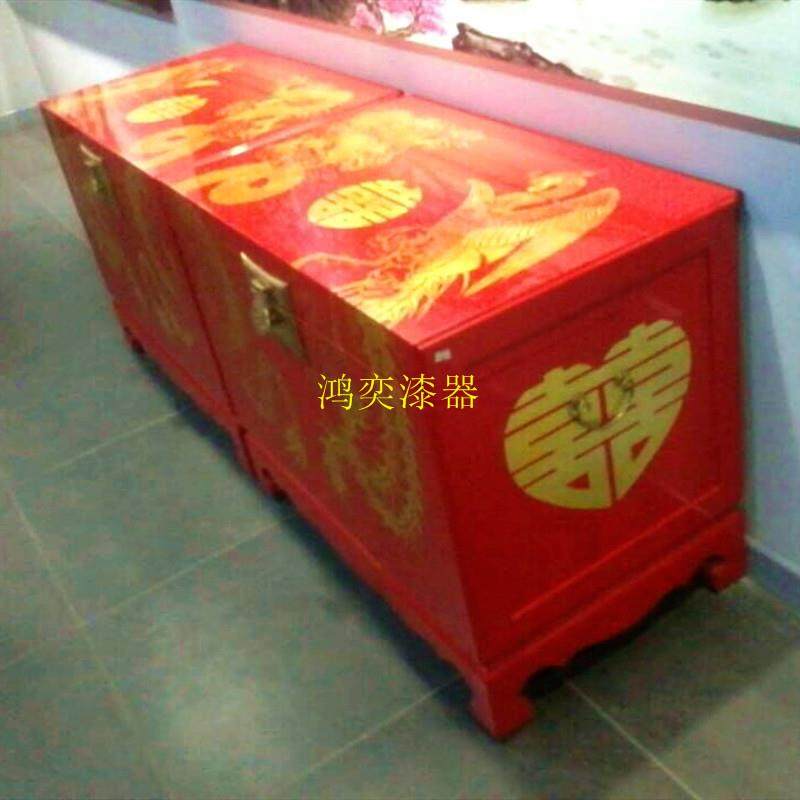 创意漆器画新中式彩绘樟木箱子红底牡丹贴金彩绘带锁婚嫁储物衣箱,淘宝优惠券,粉丝福利购,淘宝优惠卷