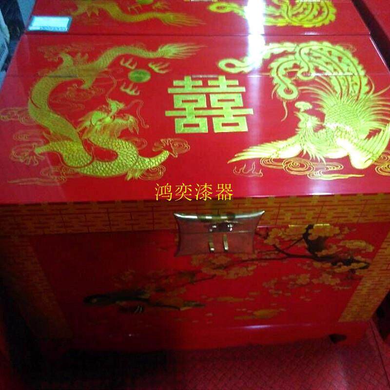 创意漆器画新中式彩绘樟木箱子红底牡丹贴金彩绘带锁婚嫁储物衣箱,淘宝优惠券,粉丝福利购,淘宝优惠卷