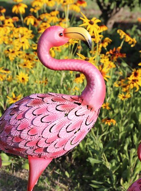铁艺火烈鸟庭院摆件粉色鸟园艺装饰摆件别墅花园阳台动物园景装饰