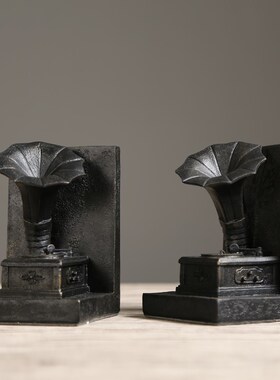 创意复古做旧留声机书靠书挡书立书夹书房柜办公室样板房摆件礼物