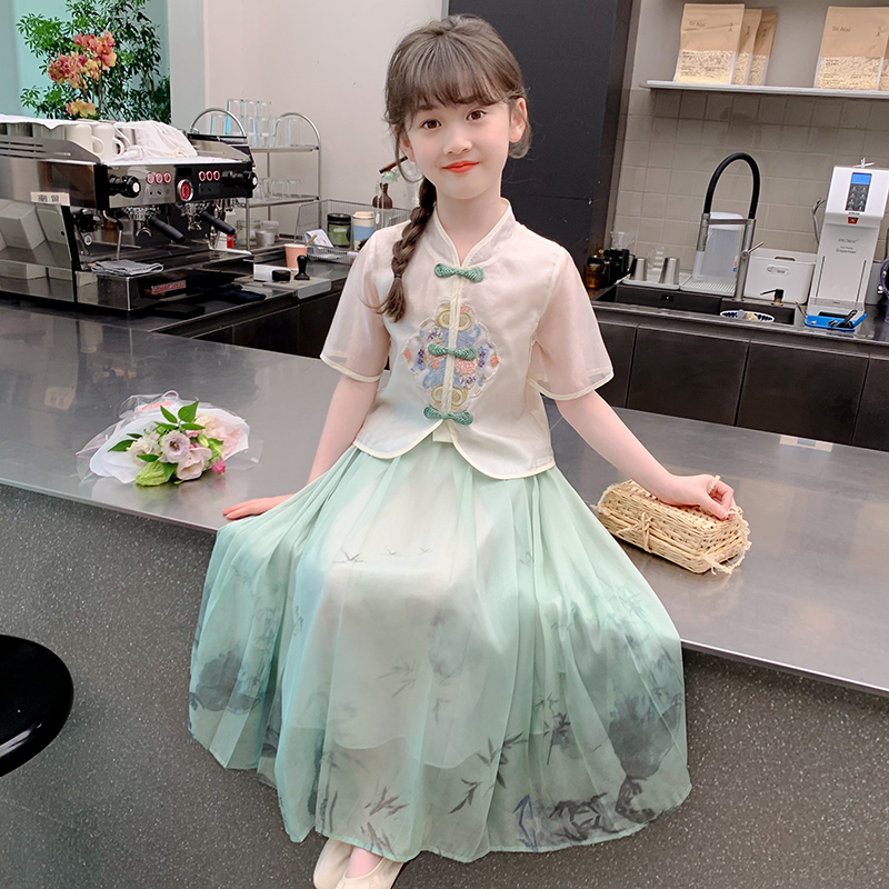 女童夏装连衣裙2024新款洋气旗袍裙子儿童夏季新中式女孩国风套装 - 图0