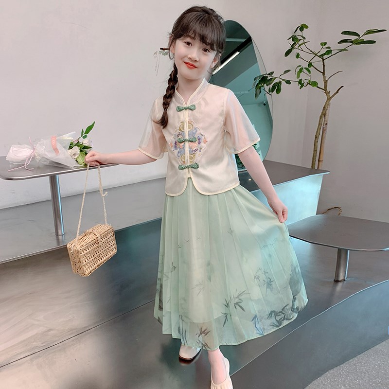女童夏装连衣裙2024新款洋气旗袍裙子儿童夏季新中式女孩国风套装 - 图1