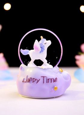 木马旋转独角兽摆件水晶球卡通