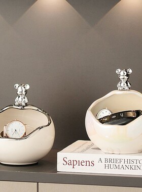 轻奢高档入户门口玄关放钥匙置物架收纳摆件鞋柜可爱小熊装饰