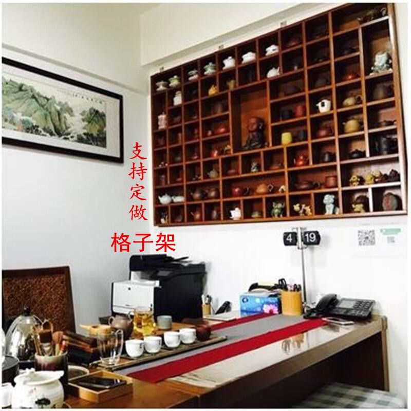实木格子架置物架收纳架主人杯茶壶展示架饰品架博古架墙上壁挂式 - 图1
