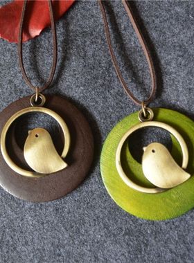 衣服配饰小挂件民族风项链长毛衣链复古木质叶子百搭吊坠装饰秋饰