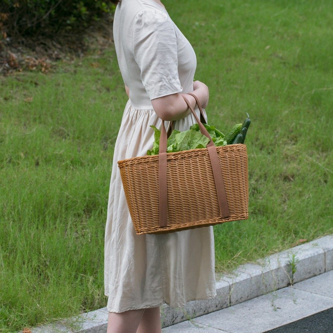 SUFU仿藤编草编织篮购物买菜篓洗澡水果蔬菜收纳筐野餐大号花篮子,淘宝优惠券,粉丝福利购,淘宝优惠卷