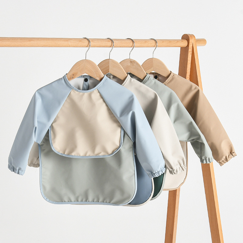 Danish children's waterproof reverse dressing bib baby eating bib super soft PU waterproof baby rice pocket anti-dirty coveralls