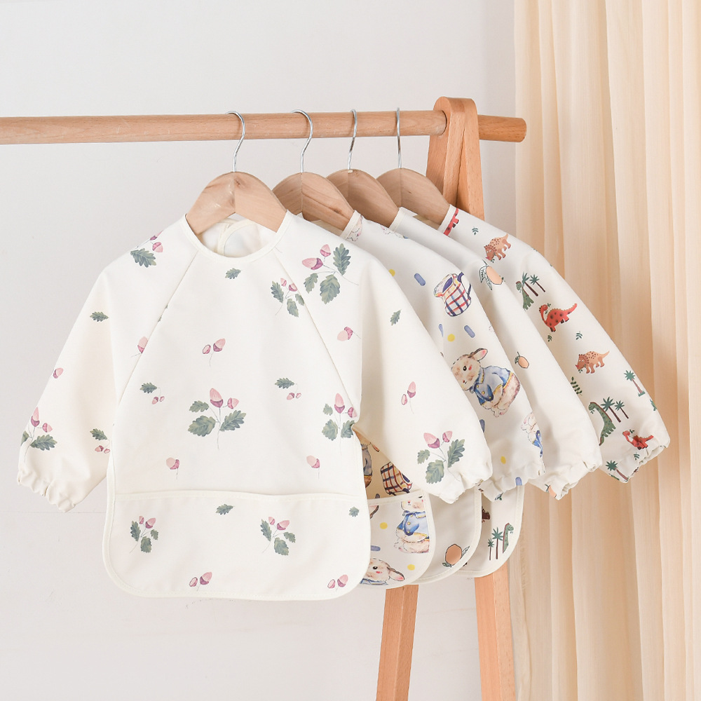 Baby eating bib, baby food supplement smock, apron, children's pu reverse dressing, waterproof, anti-dirty rice pocket, baby smock