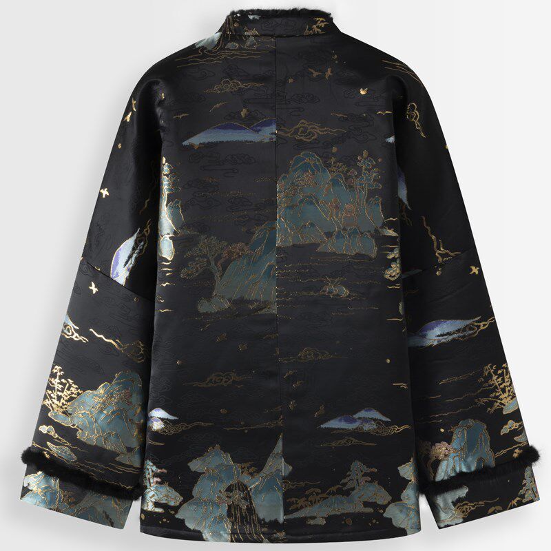 冬季唐装男中国风夹棉加厚水貂领山水织金提花棉服男中式盘扣棉衣,淘宝优惠券,粉丝福利购,淘宝优惠卷