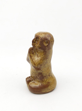 不仁斋薛继业陶瓷雕塑紫陶柴窑葫芦皮色坐禅猴茶宠摆件潮玩