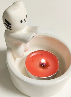 DIY香薰蜡烛台陶瓷小猫烤手家居饰品装饰摆件可爱居家日常摆件