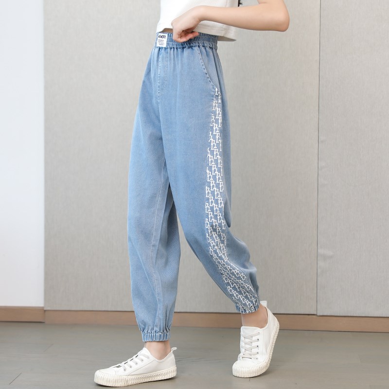 女童裤子夏季薄款2024新款儿童天丝牛仔裤大童夏装直筒阔腿防蚊裤 - 图2