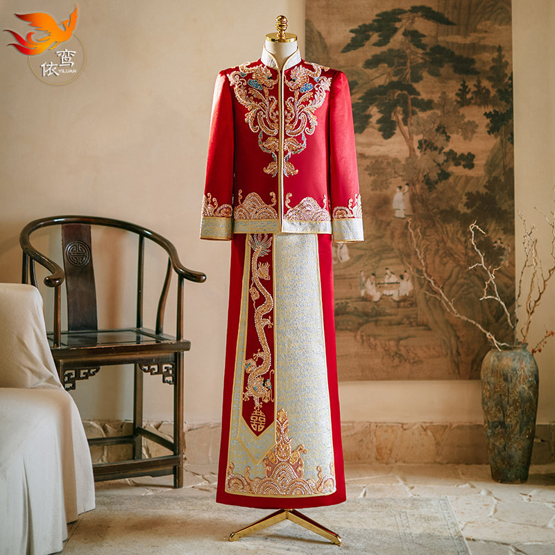 男士秀禾服新郎2024新款中式结婚接亲敬酒礼服大码男生龙凤褂唐装,淘宝优惠券,粉丝福利购,淘宝优惠卷