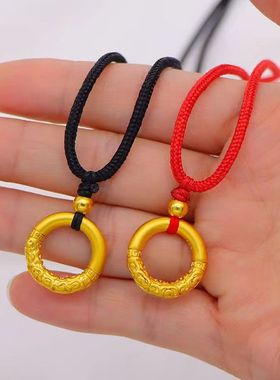 素圈平安扣吊坠编织项链女男金箍圈本命年红绳情侣甜甜圈项坠