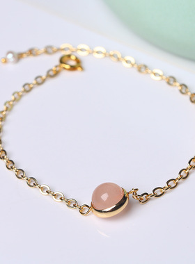 水晶手链女草莓晶粉水晶桃花石手串韩版森系小众设计水晶闺蜜