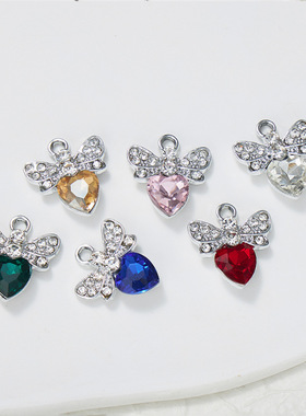 跨境新款桃心蜻蜓彩色镶钻水晶吊坠合金配件diy挂件手饰配饰
