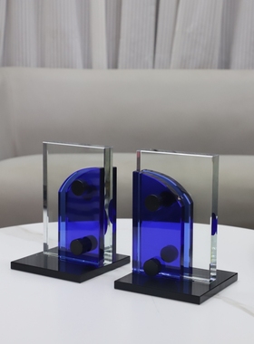 现代简约蓝色拱形水晶书档摆件客厅书房玄关电视柜样板房家居饰品