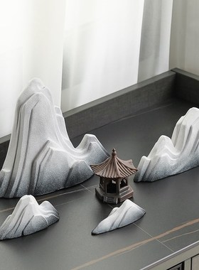 新中式创意陶瓷假山摆件微景观鱼缸造景玄关茶桌沙盘装饰禅意摆设