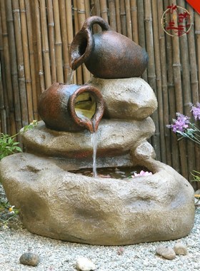 田园假山喷泉流水微景观摆件养鱼缸阳台花园庭院露台装饰布置盆景