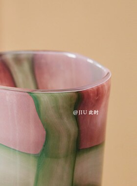 JIU此时 中古琉璃花瓶新中式高级感高脚客厅玄关摆件Y彩色玻璃花