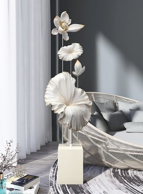 创意荷花客厅摆件大型落地电视柜旁玄关办公室装饰品乔迁新居礼品