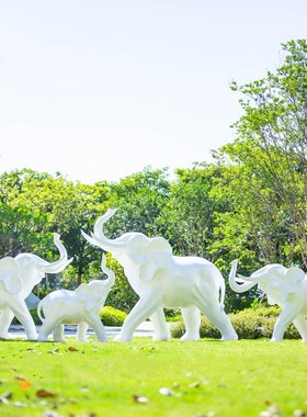 户外大型抽象简约大象雕塑玻v璃钢动物摆件售楼部庭院园林景观造