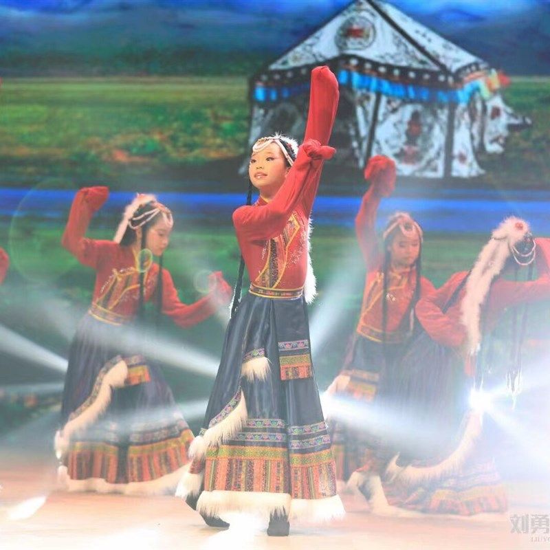 儿童藏族表演服藏族舞蹈服装演出服话剧舞台装民族舞台藏服女裙,淘宝优惠券,粉丝福利购,淘宝优惠卷