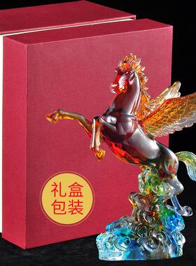 琉璃飞天马摆件工艺品招财精致马到成功家居客厅酒柜办公室装饰品
