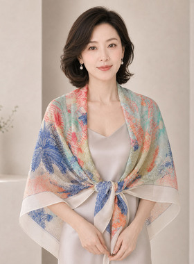 2026春夏新款女薄高级大方巾彩色围巾出游拍照外搭高档空调房披肩