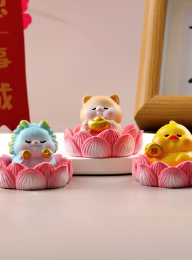 荷气生财小动物微景观摆件树脂工艺品汽车中控台摆件家居装饰礼品