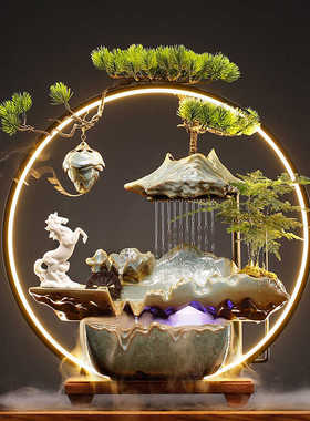 流水生财鱼缸摆件循环水风水轮转运球倒流香办公室装饰开业