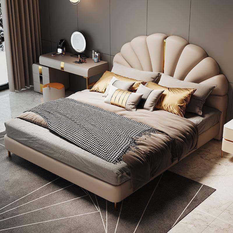 新款轻奢奶油风双人床女孩公主床现代简约风女生贝壳床少女真皮床,淘宝优惠券,粉丝福利购,淘宝优惠卷