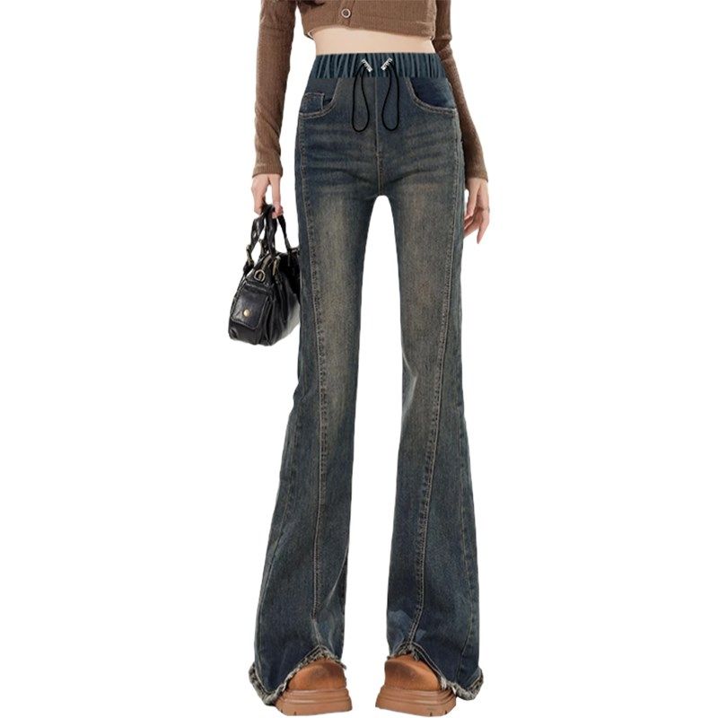 孕妇裤2025春秋新款微喇叭裤抽绳可调节毛边牛仔裤孕妇装休闲长裤,淘宝优惠券,粉丝福利购,淘宝优惠卷