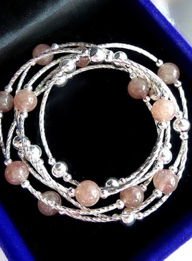 爱情石天然草莓晶手链粉晶手链女925银手镯手串送女友生日礼物