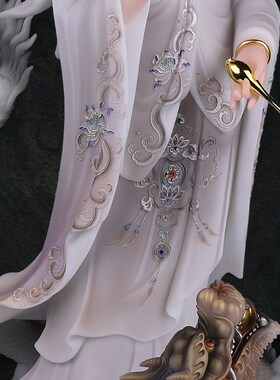 仿汉白玉乘d龙观音菩萨家用供奉观音佛像踏龙观音站像摆件宝善缘