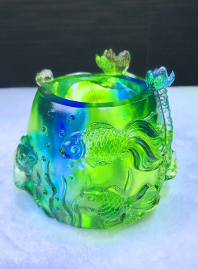 连年有余鱼笔筒摆件高档琉璃工艺品书房店铺办公室桌面摆实用礼品