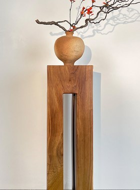 实木方墩子艺术j茶几摆件民宿原木方柱子侘寂风花瓶底座复古木桩