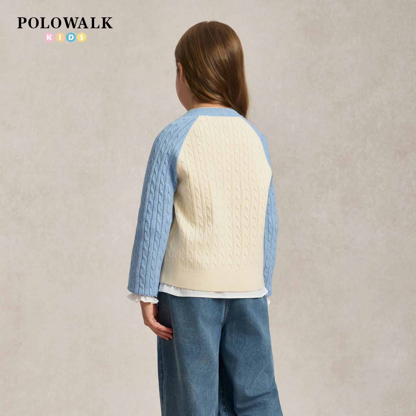 POLOWALK女童撞色拼接针织开衫