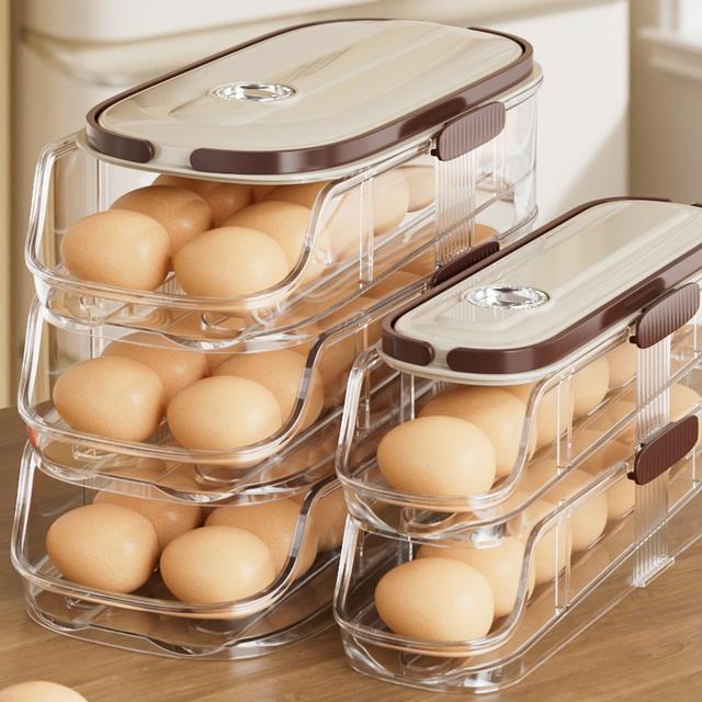 滚动鸡蛋收纳盒厨房多层斜口自动滚蛋器冰箱侧门鸡蛋托专用保鲜盒 - 图3