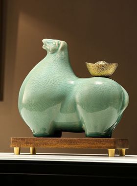 马上有钱摆件陶瓷招财办公室客厅高档家居酒柜玄关装饰品开业礼物